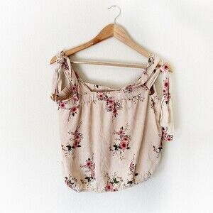 Guess Peach Floral Tie-Shoulder Crop Top Size Large